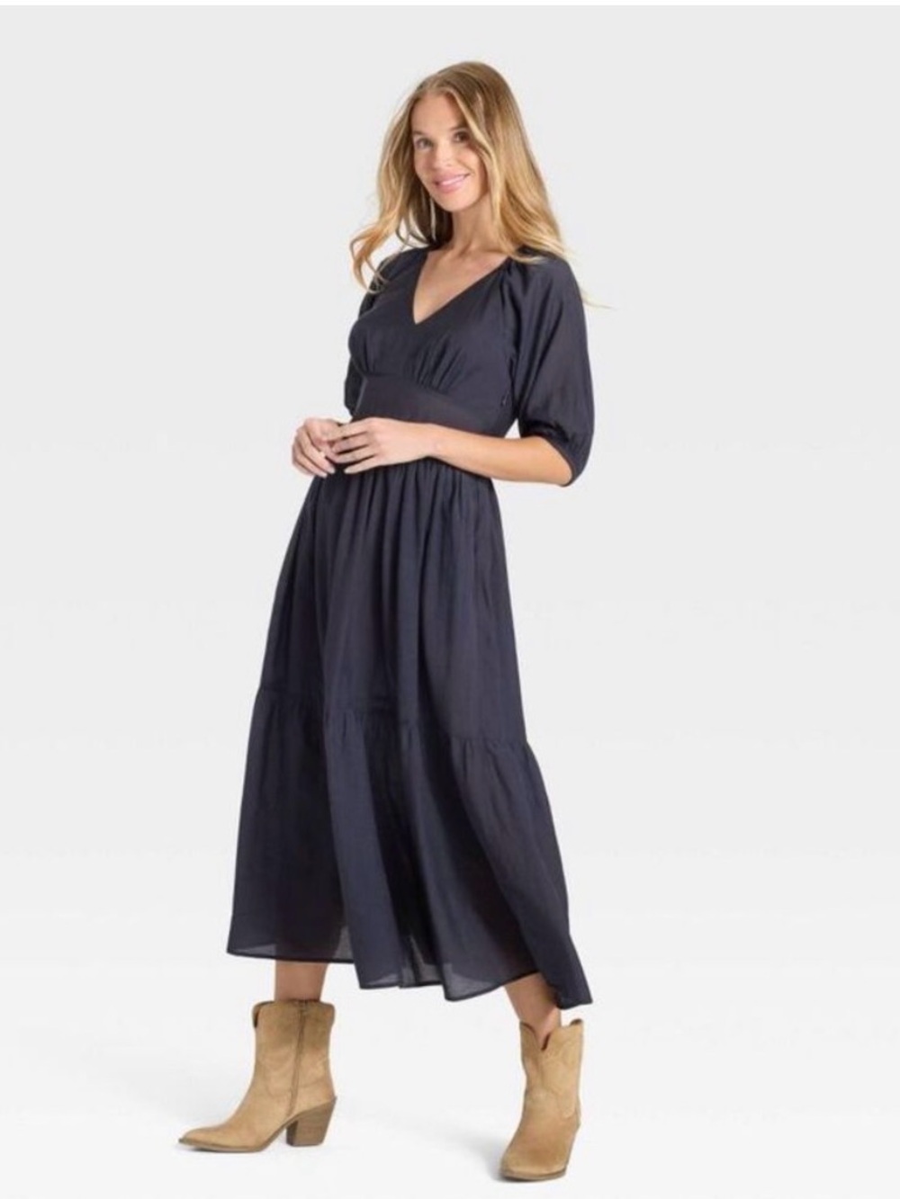 Universal Thread Women's
Puff Elbow Sleeve Maxi A-Line
Dress Navy Blue Size S